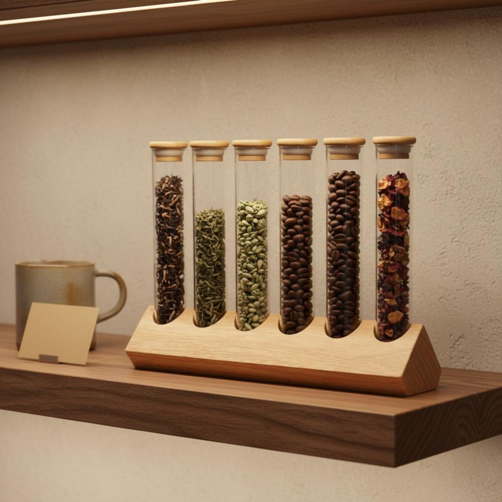 Glasröhren-Behälterset mit Hol – Display Stand Wood Bewertung und Preis