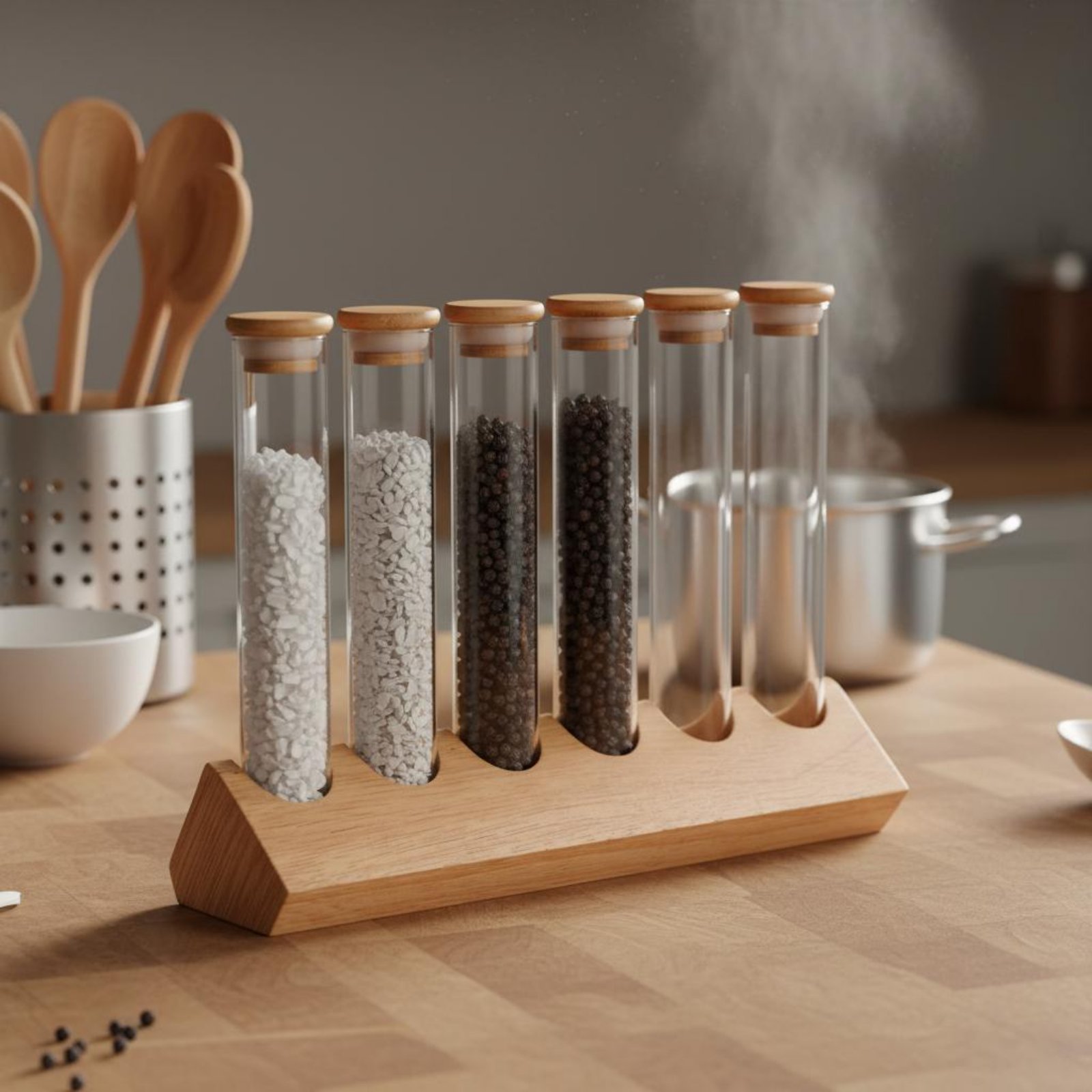 Glasröhren-Behälterset mit Hol – Display Stand Wood Bewertung und Preis