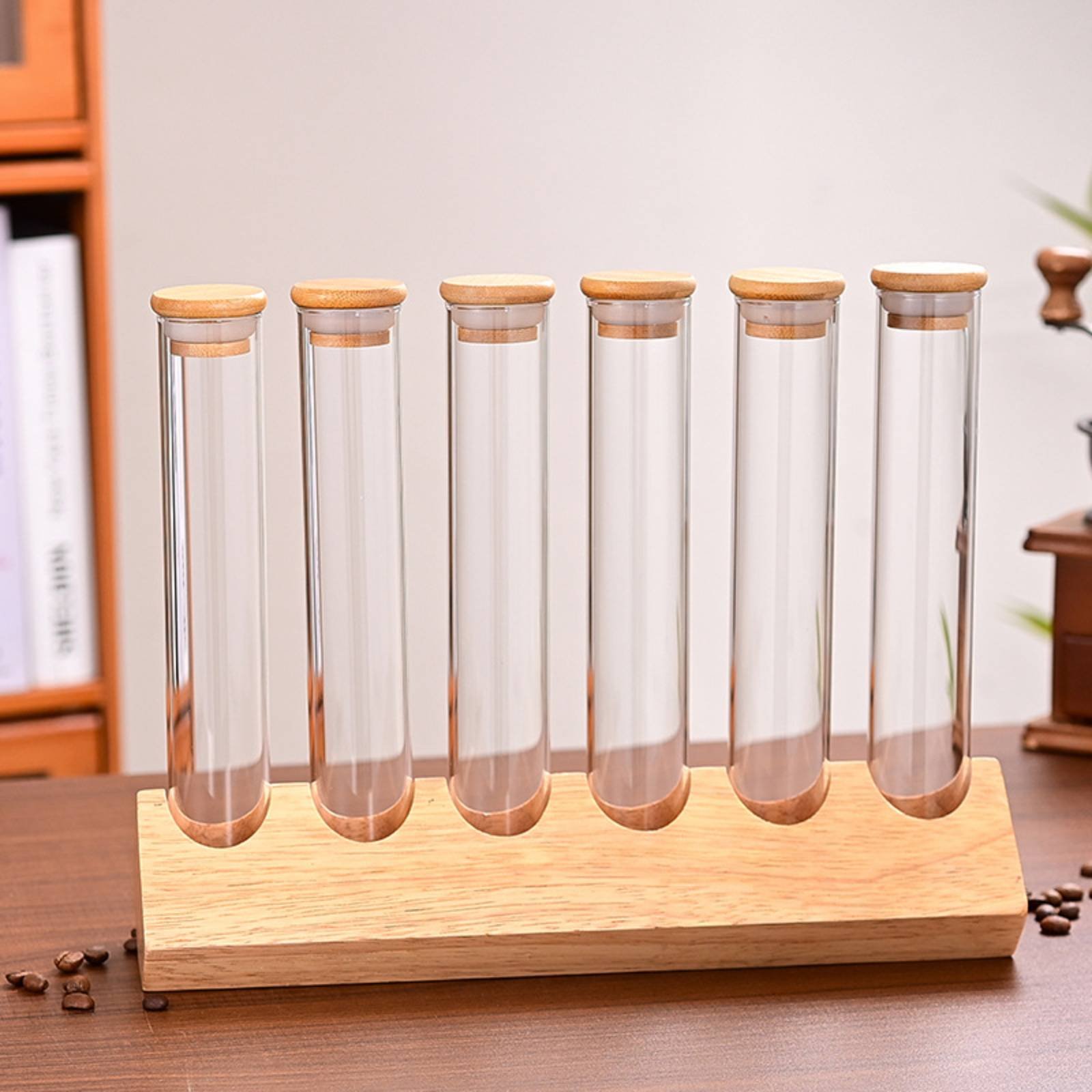 Glasröhren-Behälterset mit Hol – Display Stand Wood Bewertung und Preis