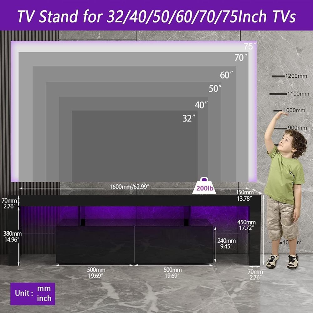 Schwarzer TV-Ständer, 60 65 70 – Display Stand Wood Bewertung und Preis